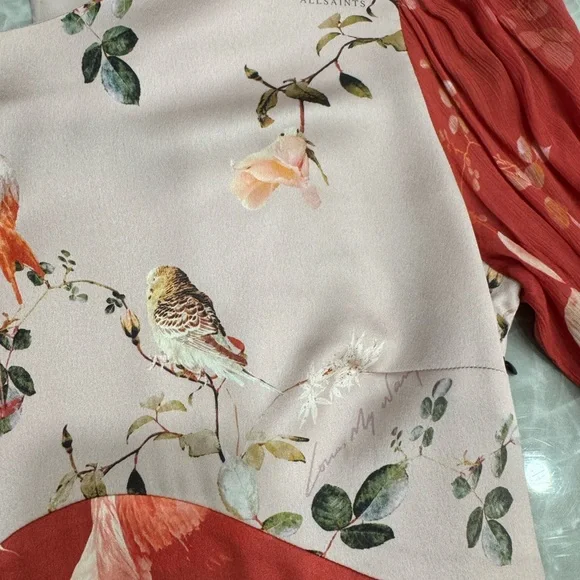 AllSaints Norah Fabia Long Sleeve Handkerchief Hem Midi Dress - Picture 9 of 9